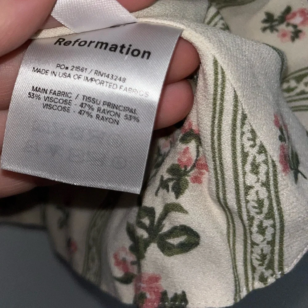 Reformation Cream Floral Peasant Blouse with Pink and Green Accents